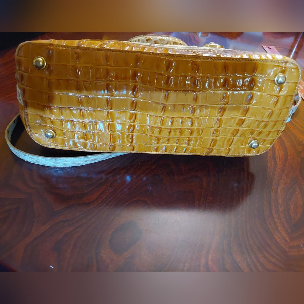 Brahmin Arno Vineyard Tri-texture Croc-Embossed Tan and Brown Shoulder Handbag - Picture 7 of 9